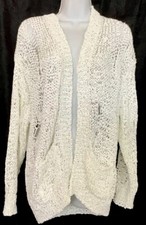 Iro Jeans Navah Cardigan Sweater White Ribbon Knit Distressed Long Sleeve Size S