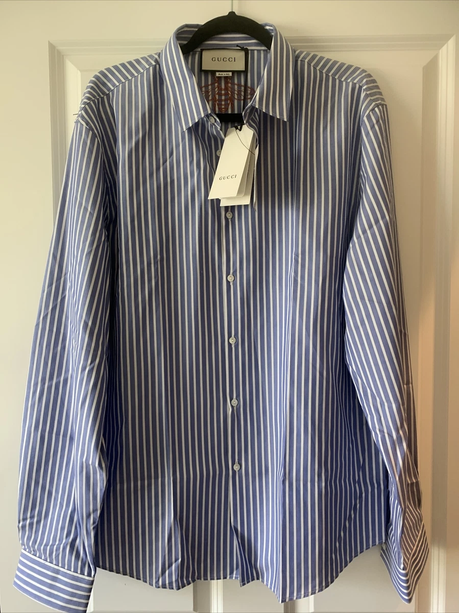 Gucci Men's Striped Cotton Poplin Shirt - Blue - Casual Shirts