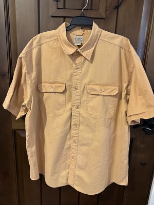 L.L. Bean Traditional Fit Yellow Heavy Short Sleeve  Mens XL 100% Cotton Pockets