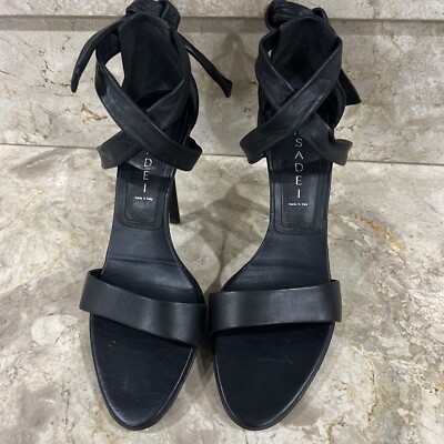 CASADEI Black Leather Heels Pellame NAPPA NERO Hi Ankle Tie Leather heels New