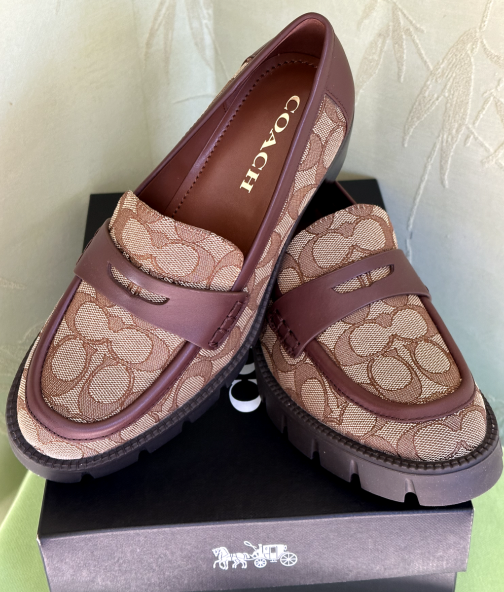 COACH COLLEEN LOAFERS SIGNATURE JACQUARD:NIB SIZE 7 KHAKI/SIG