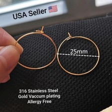 316L Stainless Steel Round Hoop Earrings Gold Vacuum Plating 25mm Hoops Earrings