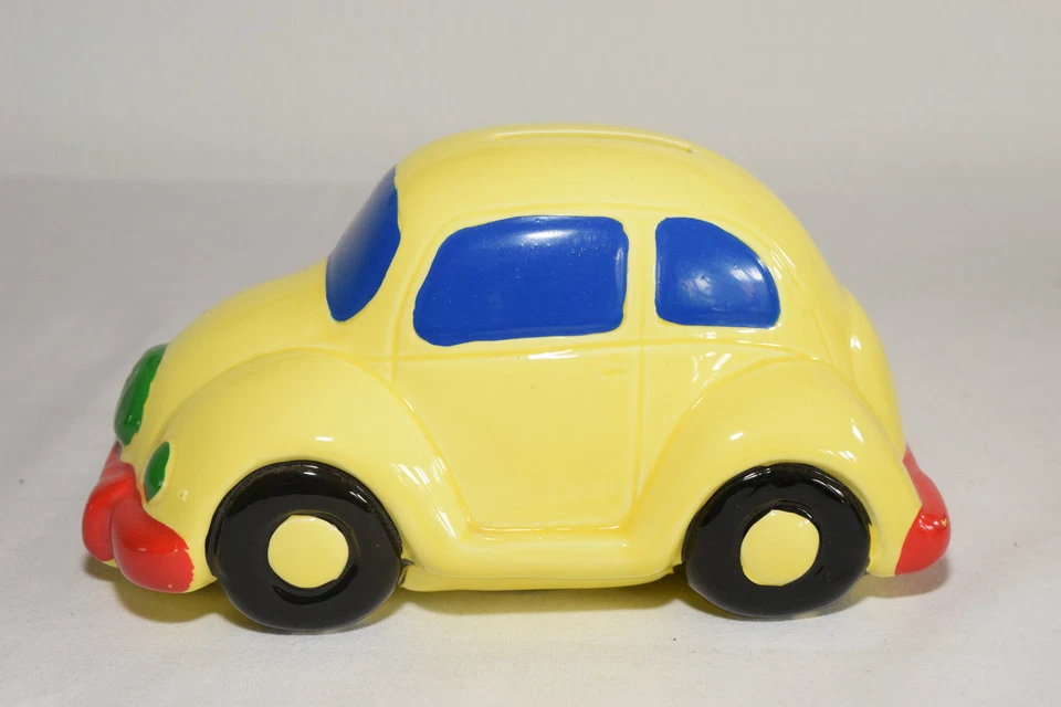 MONEYBOX SALVADANAIO CERAMICA VW VOLKSWAGEN BEETLE KAFER GIALLO QUASI COME NUOVO - Immagine 2 di 4