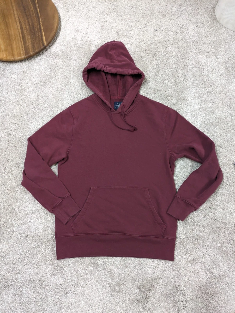 J. Crew JCrew Authentic Fleece Hoodie Mens Small Cotton Burgundy Thick Hooded