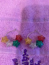 Christmas Silver Hoop 4 Star Pierced Earrings