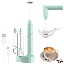 Milk Frother, Handheld Electric Coffee Whisk Drink Foam Maker w/ Stand +3 Whisks