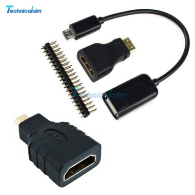 3 in 1 Mini HDMI to HDMI Adapter Raspberry Pi Zero Kit & GPIO Header & USB Cable