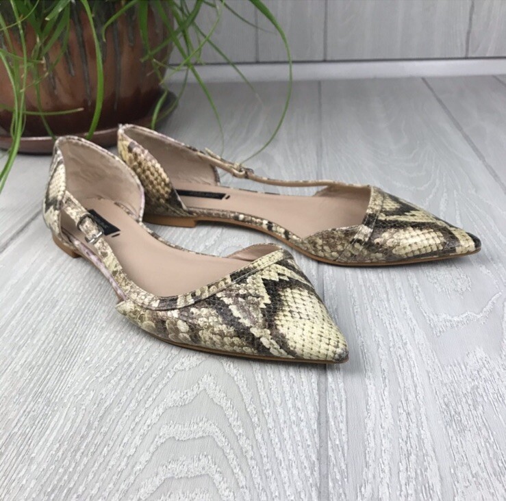 Zara Basic Snake Pattern Flats With Adjusting Sid… - image 1
