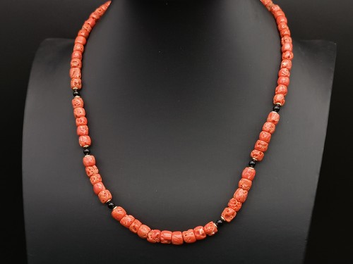 Collar Real Coral Rojo Natural A Contenedores Ónix Negro Plata Blanco 925 - Imagen 2 de 12