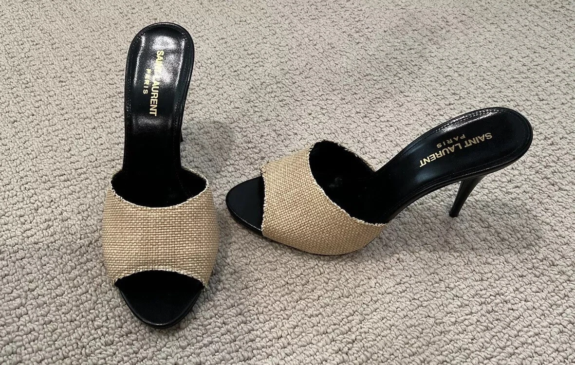 SAINT LAURENT (YSL) Saint Laurent decolte donna La 16 rafia stiletto mules cammello 40 5 10 5 nuove con etichette $825