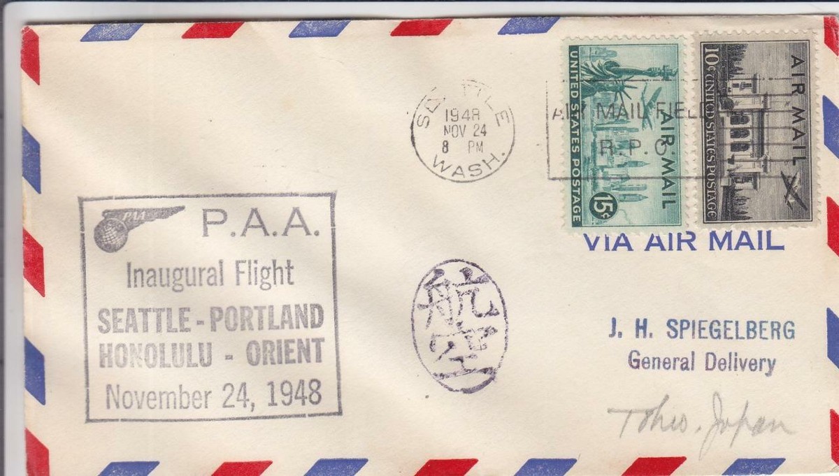 1948,1st Pan-Am Flt.,F14-60b, Seattle-Portland-Honolulu-Tokyo,See