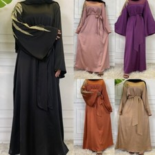 Luxury Satin Abaya Women Dubai Embrodiery Dress Muslim Islamic Party Gown S-2XL