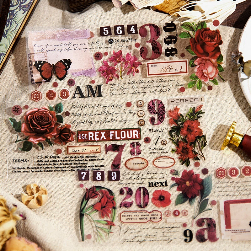 4 Paquetes Vintage Flores Plantas Cinta Adhesiva Diarios Álbum Pegatinas Decorativas Foto 4 de 4