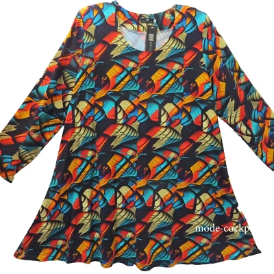 NAVEED Oversize Tunika A-Linie Langarm 50-52 (2) Taschen orange-türkis 50-52 (2) - Bild 1 von 4