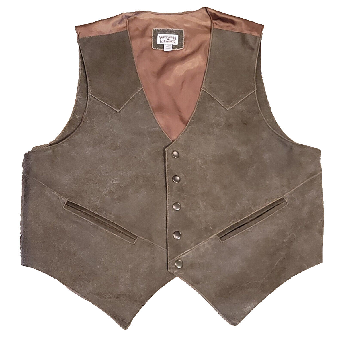 Western Frontier Men's Five Snap Button Pockets Leather Vest Sz L