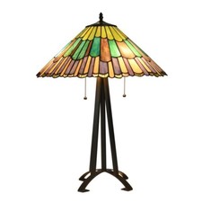 Image of Handcrafted Stained Glass tiffany-style 3 Light Geometric Table Lamp 20" Shade