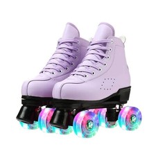 Roller Skates for Women and Men Cowhide High-Top Shoes Classic Double-Row Rol...