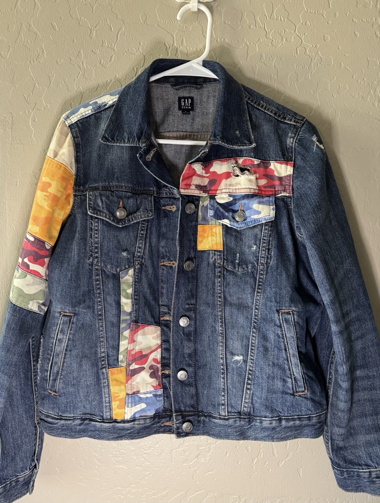 Gap Denim  Jean Jacket Patchwork Womens Medium Bu… - image 2