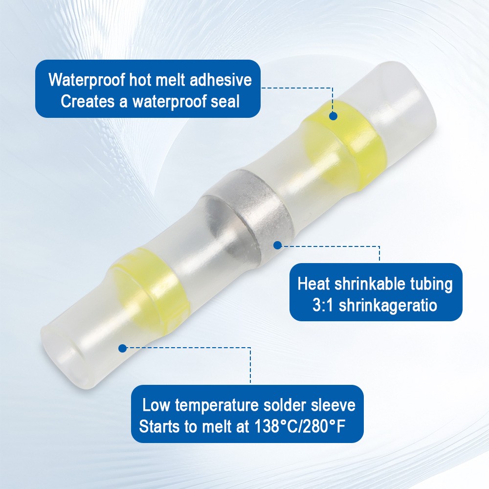 250PCS Waterproof Solder Seal Sleeve Heat Shrink Butt Wire Connectors Terminals