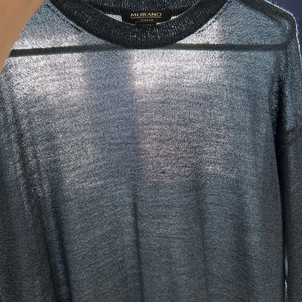 Suéter Acrílico Para Hombre Murano Italia Ligero Cuello Redondo Azul, M Preppy Clásico Foto 3 de 4