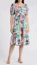 NWT Eliza J Puff Sleeve Flounce Midi Dress size 6
