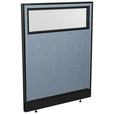 36-1/4"W x 46"H Office Partition Panel with Partial Window Pass-Thru Cable Blue