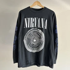 Nirvana Vestibule Vintage Spiral Longsleeve REPRINT tee Shirt Faded Black Lg