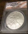 2006-W American Silver Eagle Coin 20TH Anniv Flag Core Satin Finish SP70-ANACS