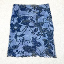 Weston Wear Y2K Blue Butterfly Floral Mesh Mini Skirt Mini Ruffle Hem Size Small