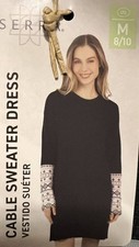 SERRA LADIES BLACK CABLE SWEATER DRESS SIZE M (8-10) NWT