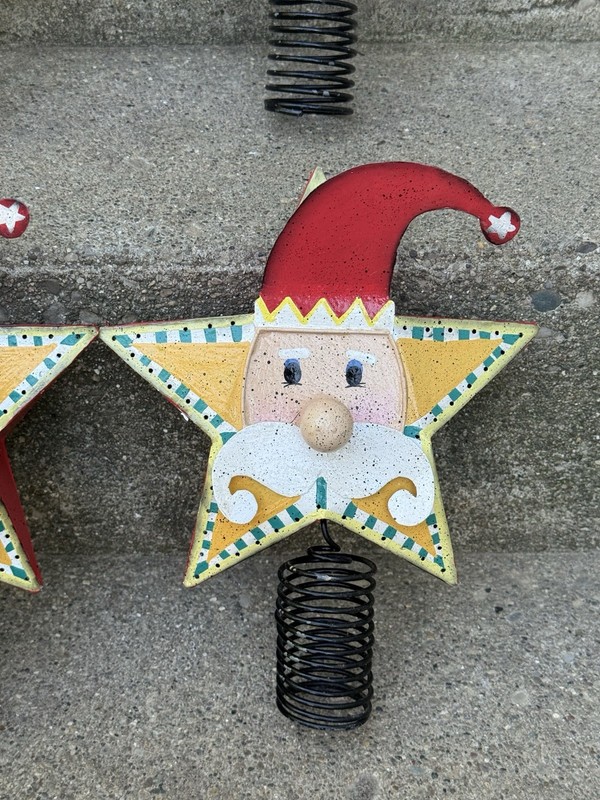 Set of 4 Santa Star Metal Hanging Decorative Christmas Ornaments, Multicolor