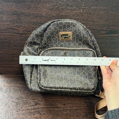 Calvin Klein Backpack Women Brown Monogram Logo Designer Travel Bag Large Calvin Klein Logo Monogram Brown Tan Adjustable Backpack Bag  main image 4