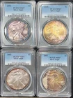 2001, 2002, 2003, & 2008 PCGS MS67 American Silver Eagles - Rainbow Toned
