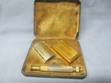 Vintage Gillette Gold Etched Logo Tech Safety Razor in Case + Blade Case