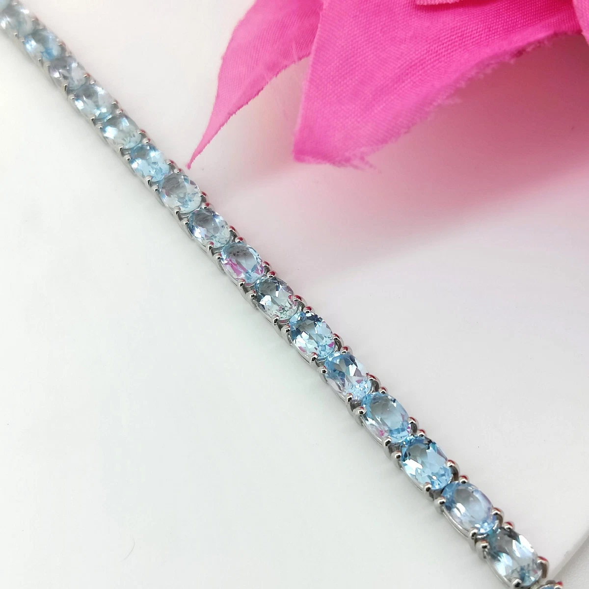 Blue Topaz Tennis Bracelet 925 Sterling Silver December Birthstone Bracelet Gift
