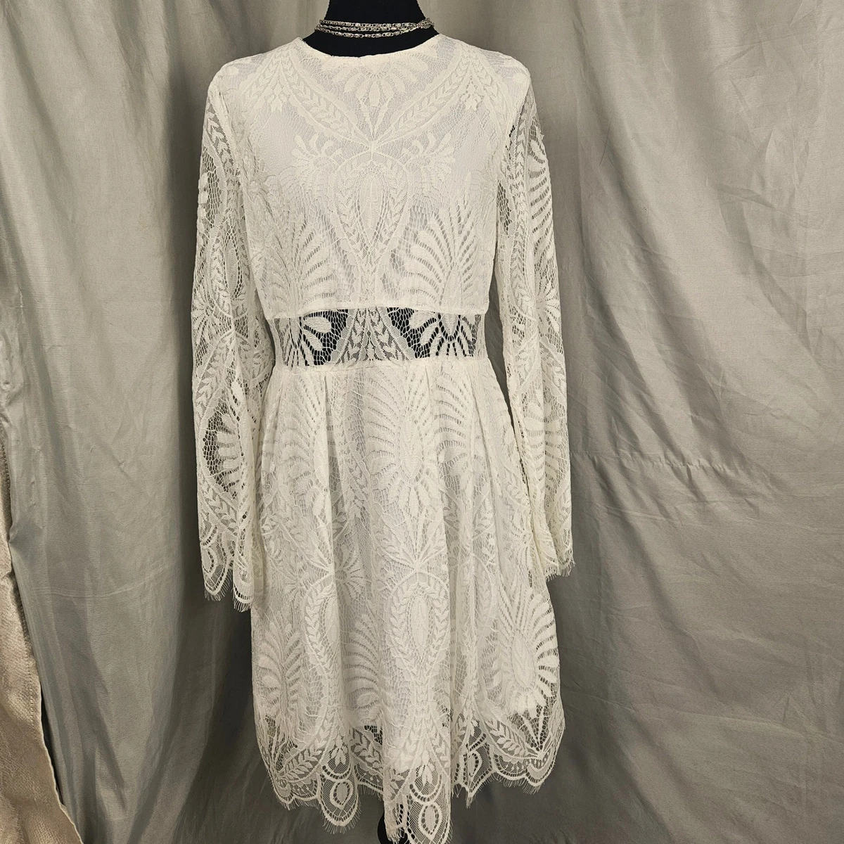 Lace Long Sleeve Dresses Beige for sale | eBay