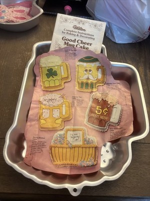 VTG 1984 Wilton Good Cheer Beer Mug Cake Pan Baking Mold & Instructions 502-3965