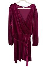 Nine West Velvet Wrap Dress Plus 4X Surplice Neck Long Sleeve Burgundy Cocktail