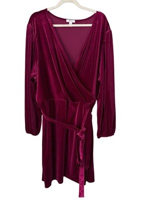 Nine West Velvet Wrap Dress Plus 4X Surplice Neck Long Sleeve Burgundy  Cocktail | eBay