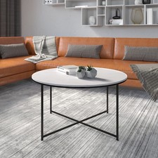 Flash Hampstead Coffee Table, White Marble/Crisscross Brushed Black Frame