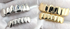 Gold Or Silver Plated Grillz Top Bottom Set 6 Teeth Hip Hop W Molding Bar
