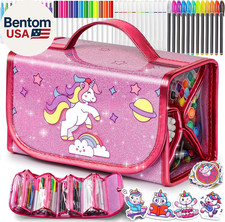 Unicorn Washable Markers Set 48 Pcs with Glitte Pencil Case, Art Supplies for Ki