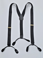 Pelican Solid Stretch Black Brass USA Suspenders Braces Leather Button On