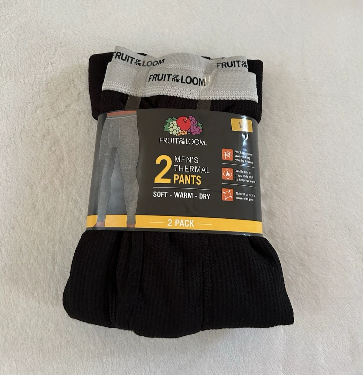 Fruit of The Loom Mens Black Thermal Underwear Bottom Pants 2-PACK Sz L (36-38")
Opens in a new wind