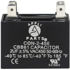 Appli Parts Fan Capacitor 2 mfd (microfarads) uf 450 VAC with 4 Terminal Connect