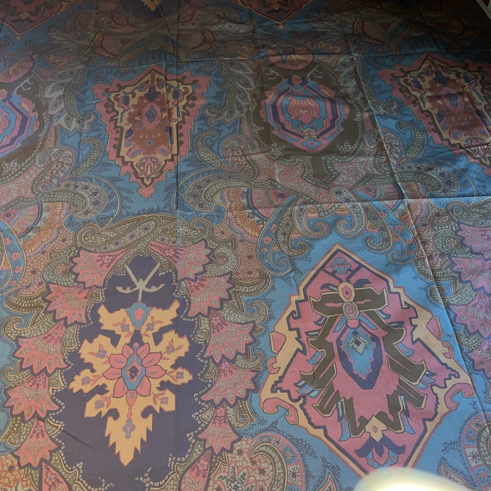 Ralph Lauren Paisley Queen Flat Sheet USA Purple Blue Camel Brown NWOT + 1  Case - Image 4 of 4