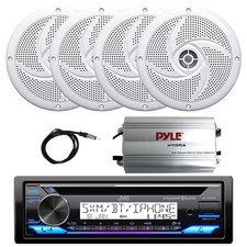 Marine Bluetooth CD Receiver, Amplifier, Antenna, 4x 5.25" 180W Speakers White 