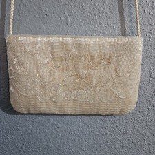 Carla Marchi Vintage Ivory Beaded Satin Evening Bridal Purse Bag