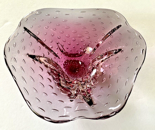 *Vintage Murano Glass Bowl Bullicante Amethyst Purple to Blue Ombre 8" - Zdjęcie 4 z 20