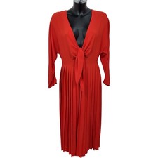 ASOS Red Pleated Midi Dress with Tie Detail Size UK 16 Tall
